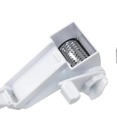 Imagem de Ralador Manual de Queijo e Presunto 3 em 1, Branco, Aço Inoxidável e Plástico, com Manivela Giratória, 14,5x10cm, 3 Discos de Corte Inclusos