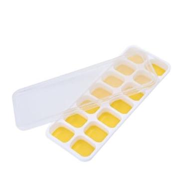 Imagem de Forma De Gelo Retangular 14 Cubos Com Tampa Rígida E Fundo Flexível De Silicone (Amarelo)
