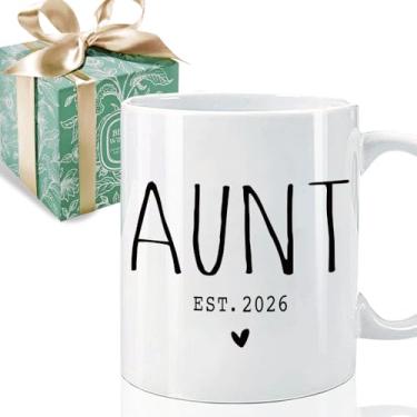 Imagem de Caneca de presente novidade tia 2026 para nova tia 325 ml, presentes de anúncio de gravidez para tia pela primeira vez, canecas publicitárias reveladoras de bebê presente para tia
