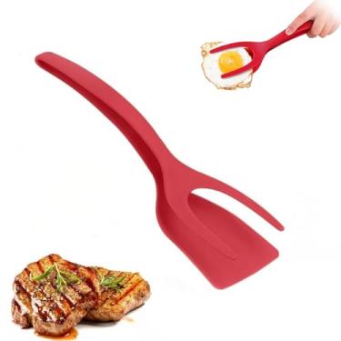 Imagem de Espátula de nylon Food Flipper com pinças – Espátula flip de fácil aderência para bifes, torradas francesas, omeletes, batatas fritas, panquecas pretas