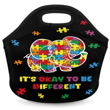 Imagem de Lancheira de neoprene de elefante, conscientização do autismo, lancheira, reutilizável, impermeável, refrigeradora, lancheira, organizador para trabalho, escola, acampamento, acampamento, piquenique