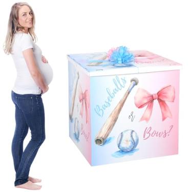 Imagem de AmazingSpark Kit de caixa de presente jumbo de 71 cm com caixa grande e laços gigantes para decoração de festa de aniversário de chá de bebê (bolas de beisebol ou laços)