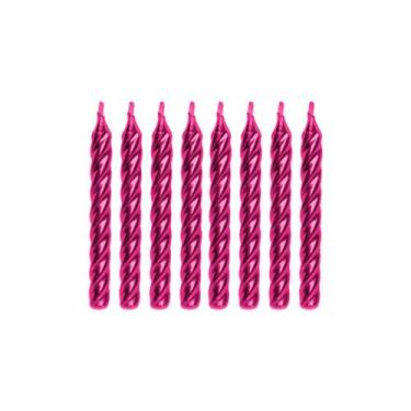 Imagem de Vela de Aniversário Rosa Perolizada 8 Unidades Silver Plastic