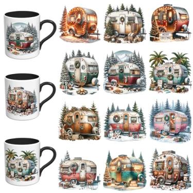 Imagem de Adesivos DTF UV de Natal - 12 folhas de papel de parede UV DTF para canecas de café de vidro, decalques DIY para copos, esfregar à prova d'água em transferências para artesanato