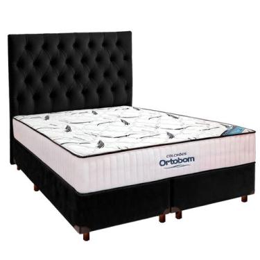 Imagem de Cama Box Preto + Colchão Queen High Foam Ortobom + Cabeceira