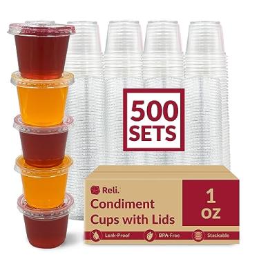 Imagem de Reli. 1 oz Small Containers with Lids (500 Sets) | Jello Shot Cups with Lids | Clear Plastic Condiment Containers with Lids | Portion Cups with Lids | Sauce Cups | Souffle Cups | Stackable | Bulk
