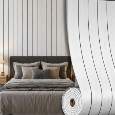 Imagem de Kit 4 Revestimento Ripado Branco 3D Autoadesivo Madeira 300x60cm Placa Grande Impermeável Flexível Parede Decorativa