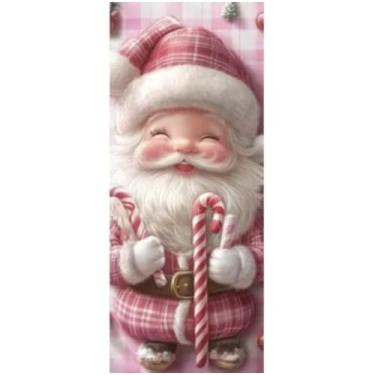 Imagem de Capa para Porta Feliz Natal Rosa com Elástico – Painel Decorativo Feliz Papai Noel Tecido Premiun (2,10 Cms X 0,85 Cms) (38)