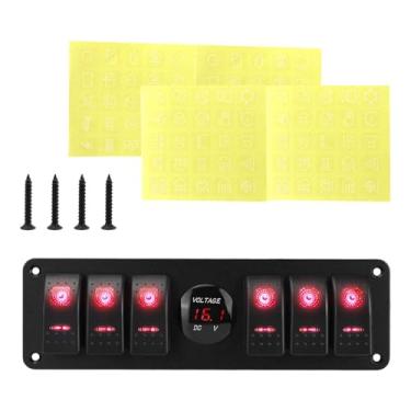 Imagem de Ysyqkn Painel de Interruptores Basculantes com 6 Posições, Fácil de Instalar, Versátil, à Prova D'água, com Voltímetro E Indicador de Voltagem para Uso M, Vermelho