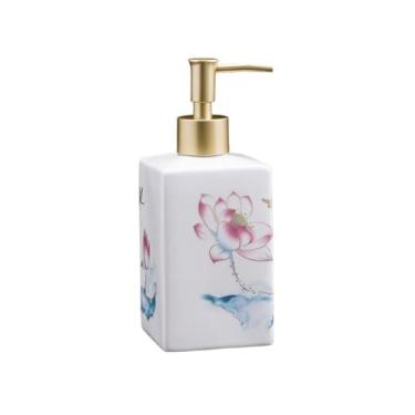 Imagem de Dispensador de sabão Frasco de pressão alto valor cor Shampoo Body Wash Dispenser Tipo imprensa vazio loção cerâmica para hotel(Pink,Médio)