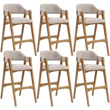 Imagem de Kit 06 Banquetas Altas Para Cozinha Sala de Jantar Bar Suran L02 Bouclê Creme - Lyam Decor