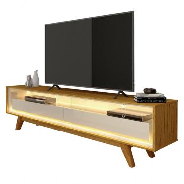 Imagem de Rack Para Tv 1.7 Retrô Com Led Requinte Naturale Com Off White - Gelius Móveis