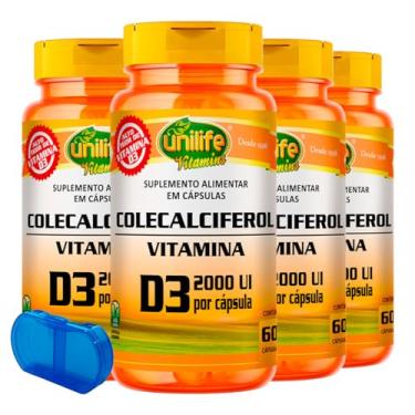 Imagem de Vitamina D3 - Colecalciferol Unilife 60 Cápsulas 4un + Porta Cápsulas