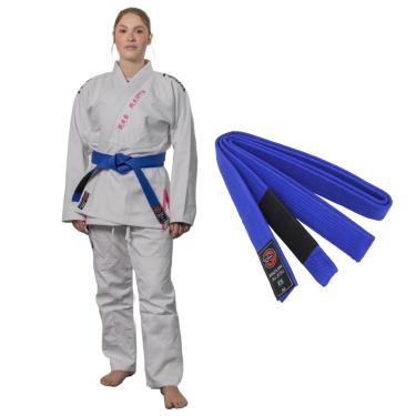 Imagem de Kimono Jiu Jitsu Feminino Hanzo Trançado Reforçado 450g Branco e Rosa com Faixa Naja Extreme-Feminino