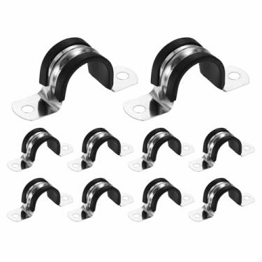 Imagem de HARFINGTON Braçadeira de alça de tubo em U M25 de 10 peças, clipe forrado de aço inoxidável 304 de 25 mm, braçadeira isolada acolchoada de plástico para uso doméstico marítimo industrial automotivo