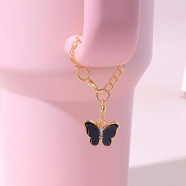 Imagem de Acessórios de pingente de borboleta para copo Stanley, pingentes de garrafa de água de corrente dourada para copo, alça de copos moderna simples (C)