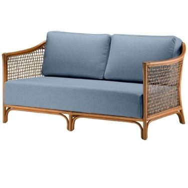 Imagem de Sofá Oslen Ozki 182 Cm Madeira Eucalipto Cedro Tecido Azul Corda Junco Natural
