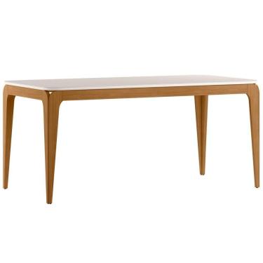Imagem de Mesa De Jantar Para 6 Lugares 1,80m Tampo Mdf Com Vidro Aurea Ypê/off White - New Ceval