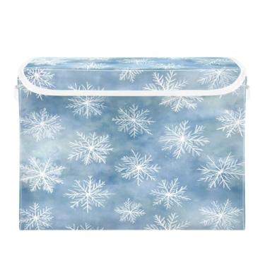 Imagem de ATTX Cestos de armazenamento dobráveis com tampas – Cestas de armazenamento dobráveis de flocos de neve brancos para armário, quarto, organização de escritório (42 x 32 x 30 cm) #82