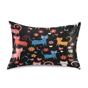 Imagem de Blueangle Fronha de cetim de gatos coloridos para cabelo e pele, fronha de seda, tamanho padrão (50,8 x 66 cm) - Capas de almofada de cetim refrescantes com fecho de envelope (779)