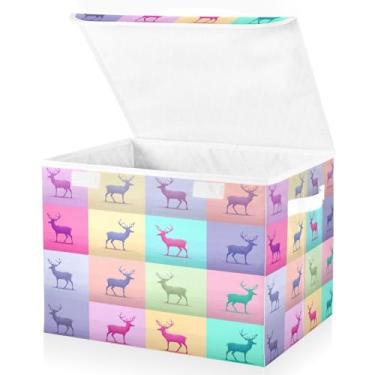 Imagem de Blueangle Caixas de armazenamento dobráveis 1 pacote, cestas de armazenamento de silhuetas de rena com tampas e alça para casa quarto armário escritório (415)