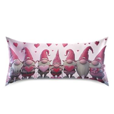 Imagem de ATTX Fronha de almofada de gnomos de coração rosa com fecho de envelope para cabelo e pele, macia, respirável, suave, ambos os lados, capa de almofada de seda refrescante (King 50 x 101 cm, 1 peça