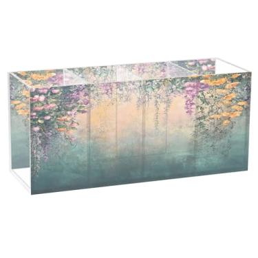 Imagem de SEHANY Porta-canetas de parede vintage de jardim para mesa, 4 compartimentos, porta-lápis de acrílico, organizador de pincéis de maquiagem, organizador de papelaria para escritório, casa