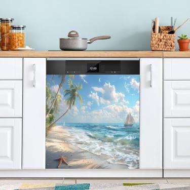 Imagem de SEHANY Capa magnética de máquina de lavar louça, estrela do mar, mar, praia, adesivos magnéticos decorativos antiarranhões para painel de geladeira e lava-louças, decoração personalizada de cozinha