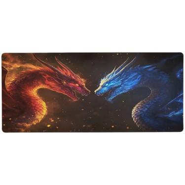 Imagem de SEHANY Red and Blue Dragons Tapete de mouse grande 80 x 30 cm antiderrapante para jogos com base de borracha de 3 mm de espessura, protetor de mesa para laptop, desktop, escritório e casa