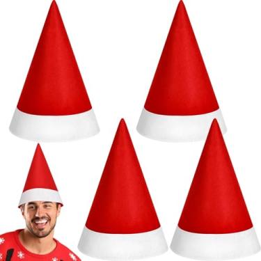Imagem de Yanbuny 4 peças de chapéu de feltro de elfo de Papai Noel, vermelho e branco, fantasia de Papai Noel, para Halloween, Natal, férias, cosplay, festa
