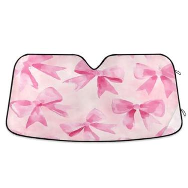 Imagem de ATTX Para-brisa de carro com arco rosa 134.6 cm x 59.7 cm escudo solar universal com proteção UV, persiana de janela frontal automática dobrável para caminhões Sedans SUVs #386