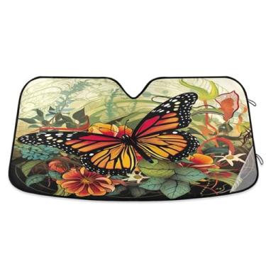 Imagem de ATTX Para-brisa de carro borboleta laranja 139.7 cm x 70.1 cm escudo solar universal com proteção UV, persiana de janela frontal automática dobrável para caminhões Sedans SUVs #831