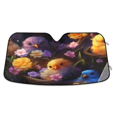 Imagem de ATTX Pára-brisas de carro Cute Little Chicks 134.6 cm x 59.7 cm Protetor solar universal com proteção UV, persiana de janela frontal automática dobrável para caminhões Sedans SUVs #790