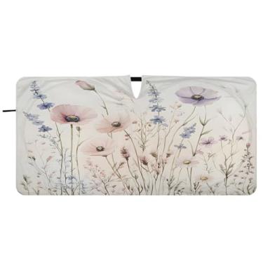 Imagem de Blueangle Guarda-sol para para-brisa floral ervas e flores silvestres - 149.9 cm x 76.2 cm dobrável carro janela frontal blocos guarda-sol raios UV viseira de sol (353)