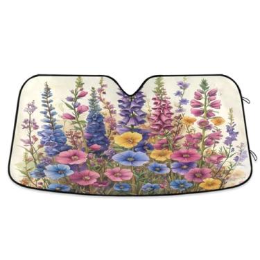 Imagem de ATTX Para-brisas de carro Foxgloves and Iris 144.8 cm x 80.0 cm Protetor solar universal com proteção UV, persiana de janela frontal automática dobrável para sedãs SUVs caminhões #80