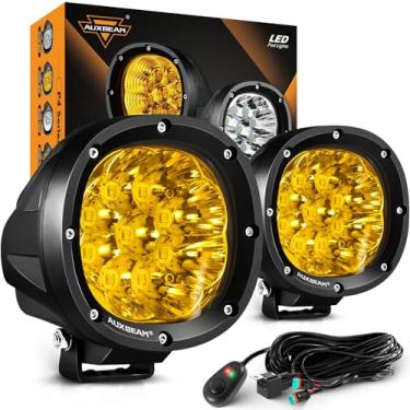 Imagem de Auxbeam Faróis de neblina LED âmbar 10 cm 90 W, luzes redondas off-road 9000LM barra de luz de direção amarela, cápsulas de luz de spot off-road, para-choques, vala, lâmpadas de trabalho para