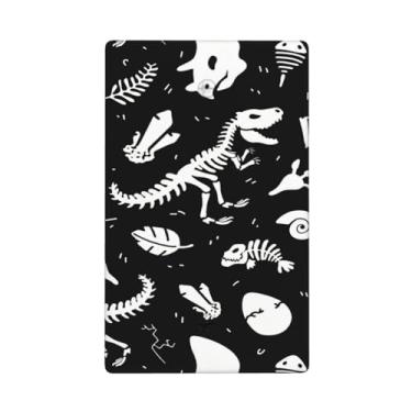 Imagem de Placa decorativa decorativa para interruptor de luz com dispositivo em branco de dinossauro fofo, 1 placa de interruptor e tampa de tomada 7 x 11,4 cm para cozinha, quarto, decoração de casa