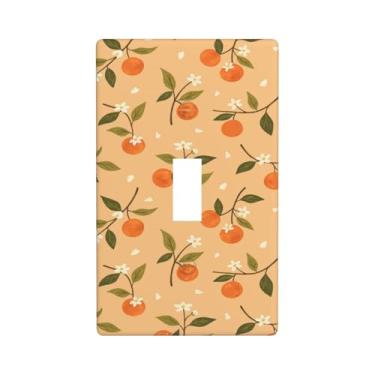 Imagem de Placa decorativa de interruptor de luz única floral laranja fofa, placas de parede decorativas, 1 placa de interruptor de grupo e capas de tomada 7 cm x 11,4 cm para quarto, banheiro, cozinha