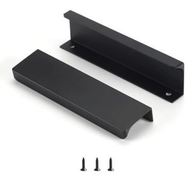 Imagem de Satanga Puxador de dedo preto Edge para armários de cozinha puxadores de gaveta oculta de alumínio para montagem traseira plana para casa, pacote com 30, moderno, orifício de 12,7 cm, fácil instalação