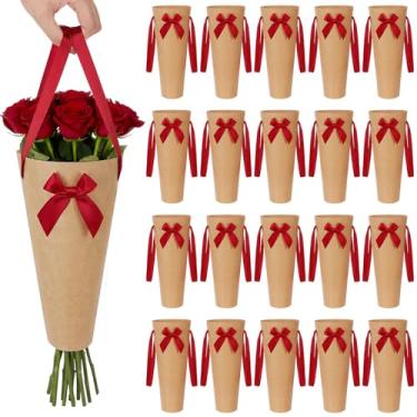 Imagem de Mooliwe 20 sacos de buquê de flores com alças de fita de papel kraft, sacos de presente para buquês para dia dos namorados, casamento, lojas de floristas, suprimentos para decoração de festa do dia