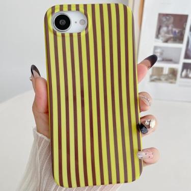 Imagem de HYUEKOKO Capa de telefone listrada para iPhone 16e, capa estética com estampa listrada retrô moderna, TPU macio e fino à prova de choque para meninas e mulheres - verde e marrom