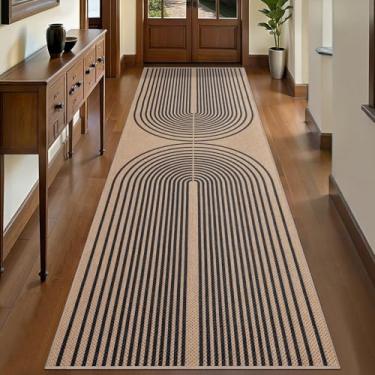 Imagem de Tangsoo Tapete de corrida Rianbow Easy Jute 2,6 x 10, preto lavável ultra fino para corredor, tapete antiderrapante para uso externo