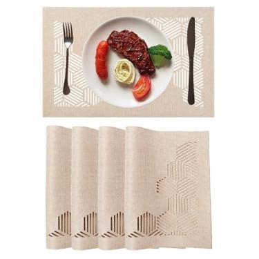 Imagem de Jogo americano decorativo conjunto de 4 para mesa de jantar, jogo americano de pano com design vazado, tapetes de mesa para mesa de jantar 30 x 45 cm areia