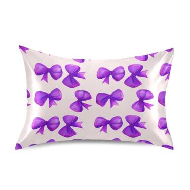 Imagem de SEHANY Capas de almofada de seda com laço roxo para cabelo e pele, capas de almofada de cetim respiráveis macias e refrescantes com fecho de envelope, tamanho king (50 x 66 cm)