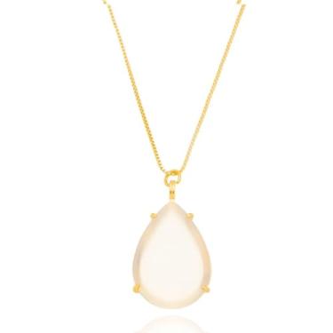 Imagem de Colar Gota Luxo Feminino Banhado a Ouro Pedras Variadas Semijoia Elegante (Branco)