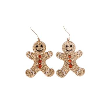 Imagem de Adoráveis brincos de Natal com pingente de resina em forma de homem de gengibre para mulheres joias, Small, Zinco, Sem pedra preciosa