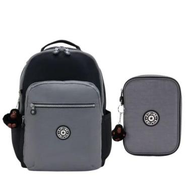 Imagem de Kit Escolar Mochila Kipling Seoul + Estojo 100 pens Space Black BL