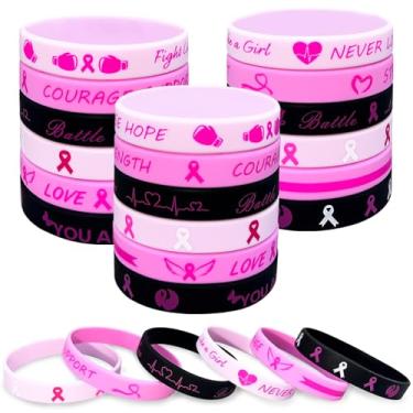 Imagem de CITYBAN 30 pulseiras de silicone para conscientização do câncer de mama pulseiras de fita rosa Hope Faith Strength Acessórios femininos para festas