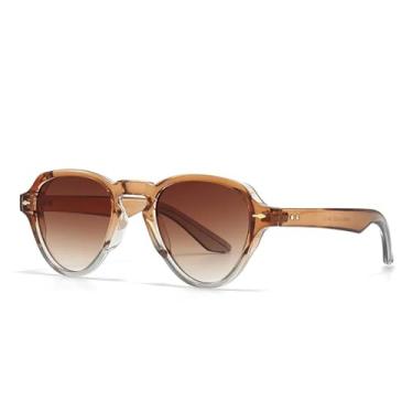 Imagem de Óculos de sol ovais com gradiente retrô, populares, para homens e mulheres, com rebites, para dirigir, UV400 (TYJ93-4)