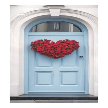 Imagem de Qilmy Dia dos Namorados corações vermelhos rosa capa magnética para máquina de lavar louça 58 x 66 cm porta frontal capas decorativas de geladeira adesivo folha magnética máquina de lavar louça painel